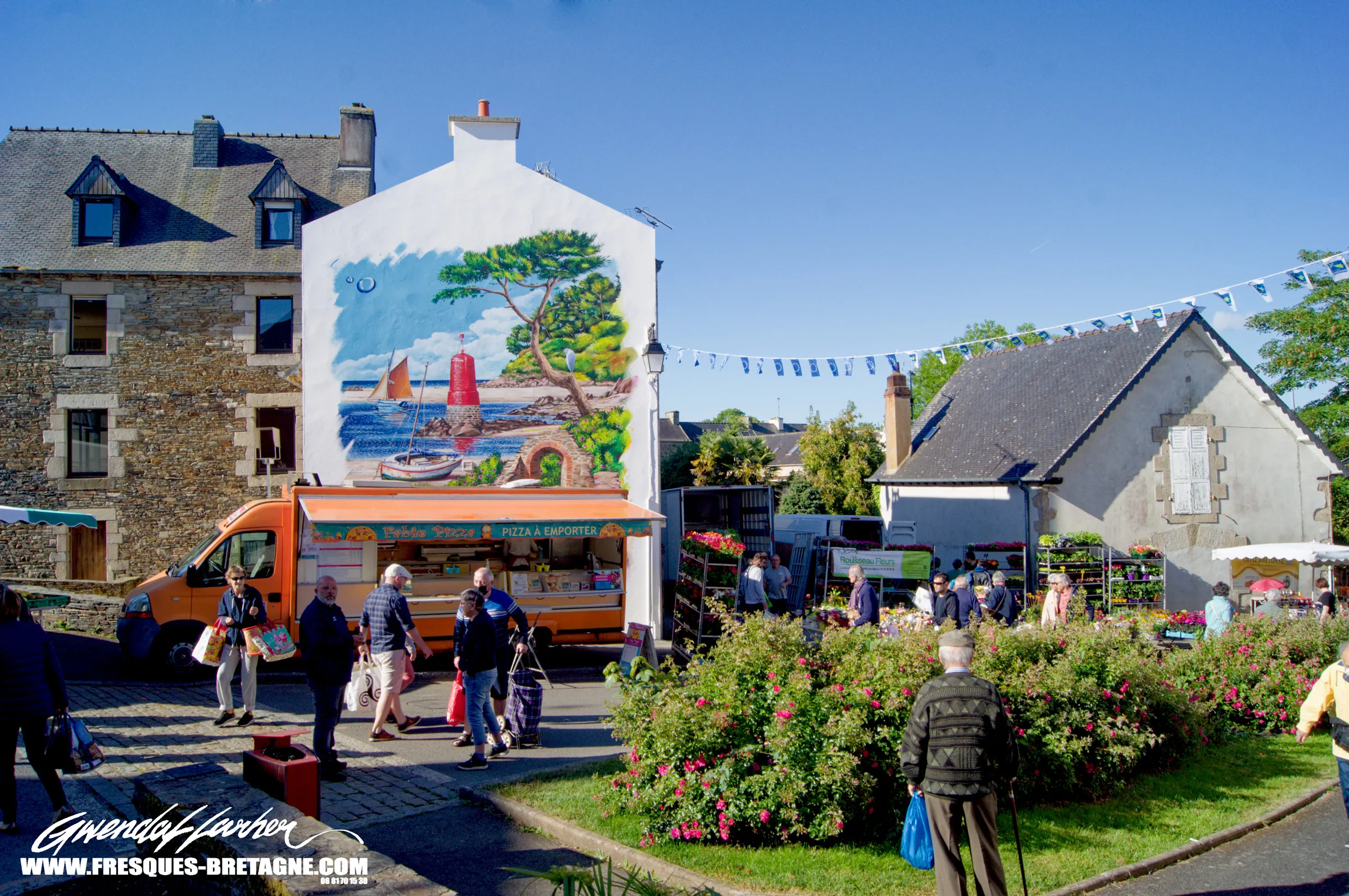 Fresque street art, peinture murale à thème maritime, réalisée à Plestin-les-Grèves